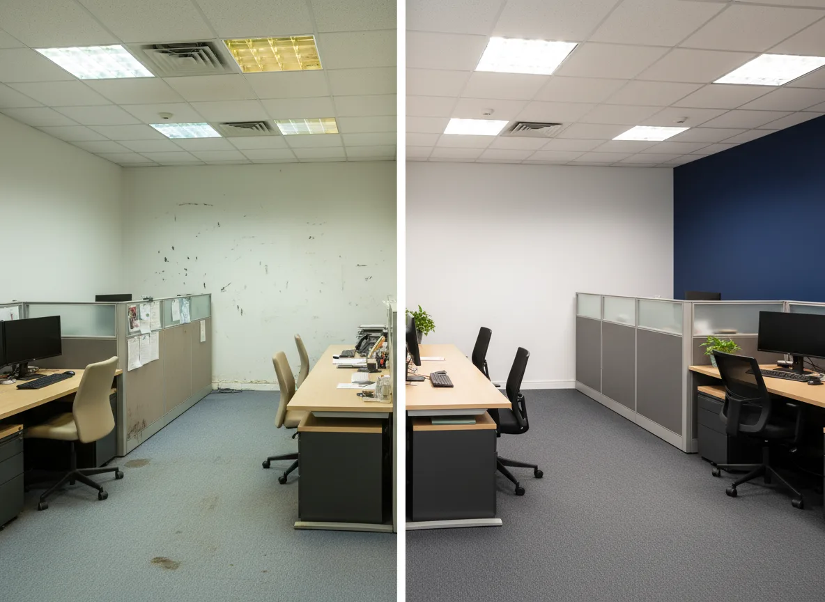 Before and after commercial office painting by iPaint Painting in Downtown Edmonton