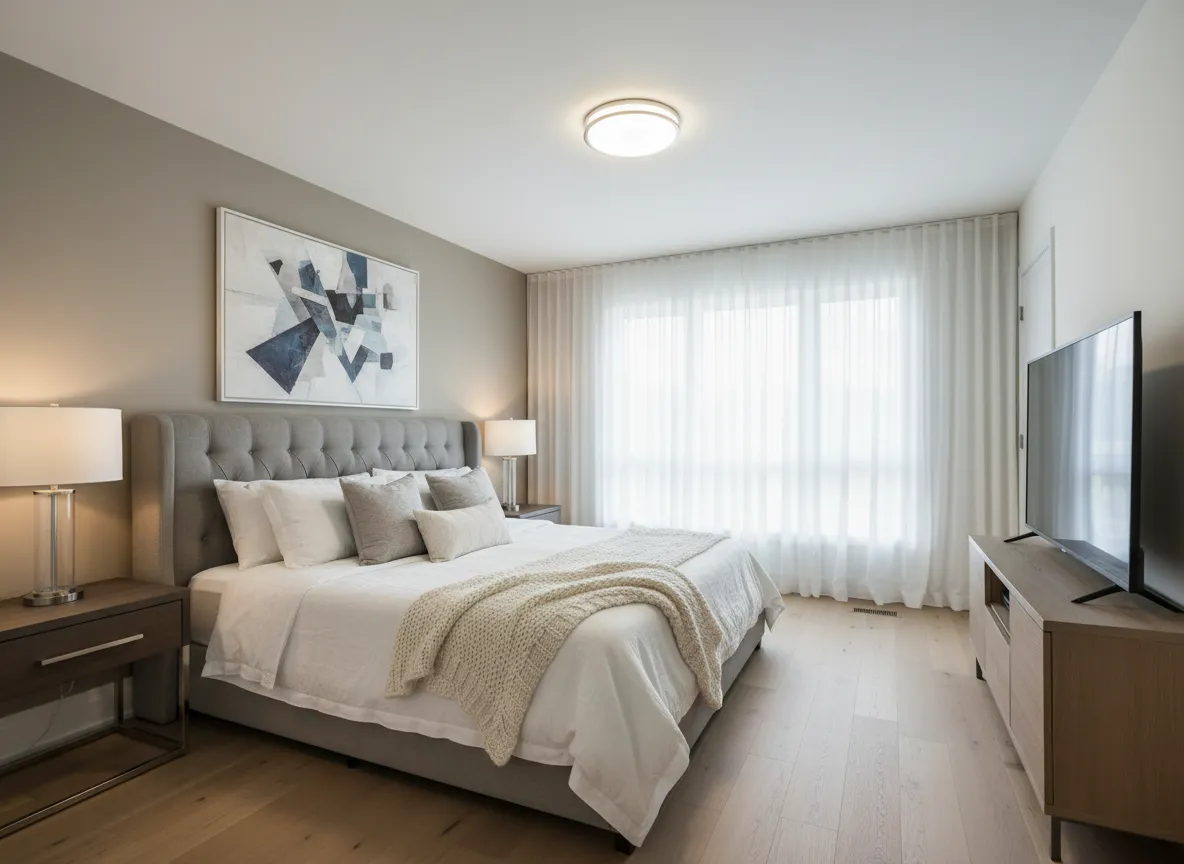 Master bedroom with smooth ceiling after popcorn removal