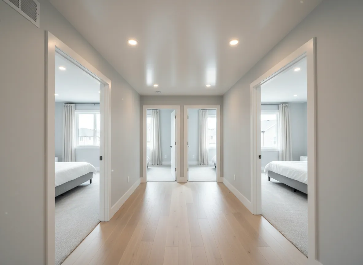 Hallway and bedrooms with smooth ceiling after popcorn removal