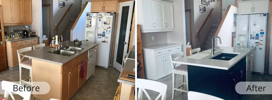 Professional Edmonton cabinet painting and refinishing service showcasing updated kitchen cabinets